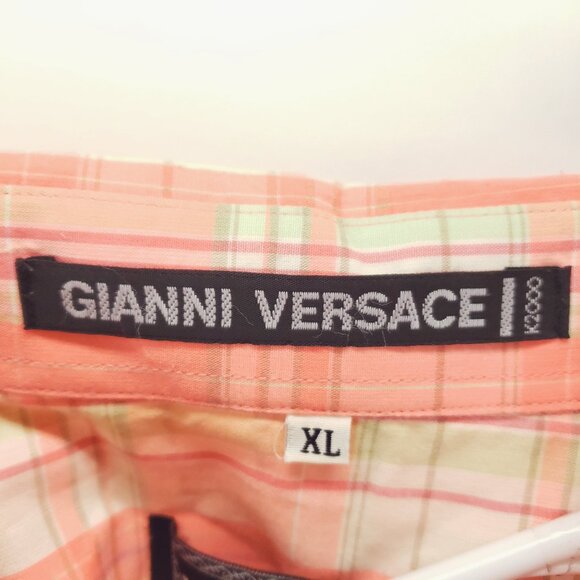 *RARE* Gianni Versace K2000 Plaid Shirt Mens XL Pink White - Picture 5 of 13